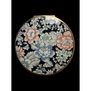Vintage Stratton Made in England Floral Powder Compact With Mirror Gold Tone